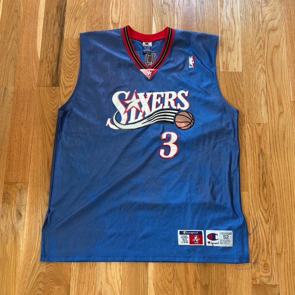 Philadelphia 76ers Allen Iverson 3 Champion Vintage 90s Y2K Blue Jersey XXL 52